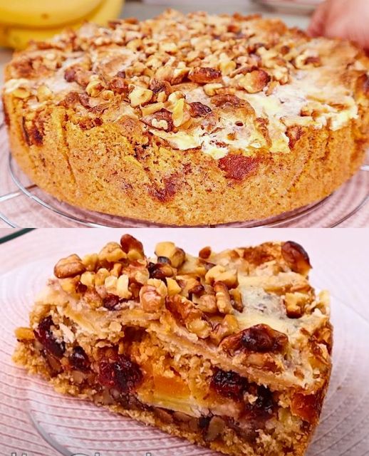 Un pastel delicioso con avena y manzanas