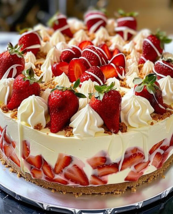 Tarta de Queso con Fresas y Chocolate Blanco