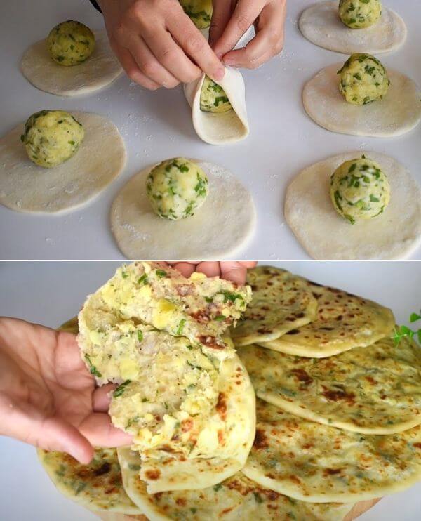 Pan turco con relleno de patatas