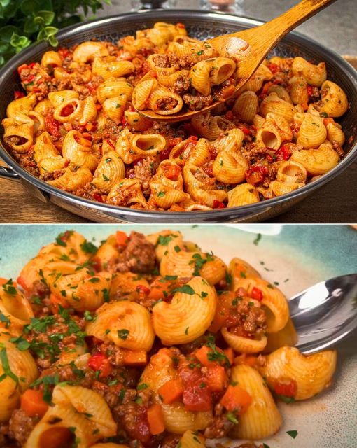 Pasta con carne picada y verduras