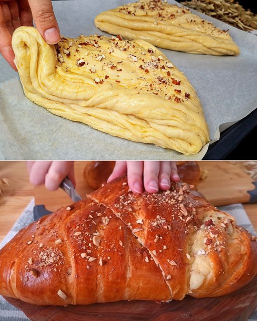 hojaldre relleno con crema y nueces