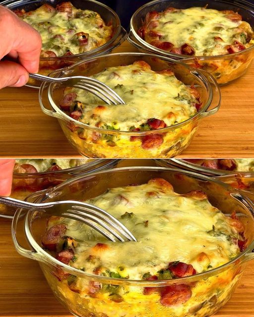 Pasta al horno con champiñones y salchichas ahumadas