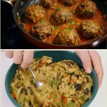 Albóndigas de berenjena servidas con salsa en un plato colorido