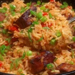 Plato de Arroz con Panceta recién preparado y servido