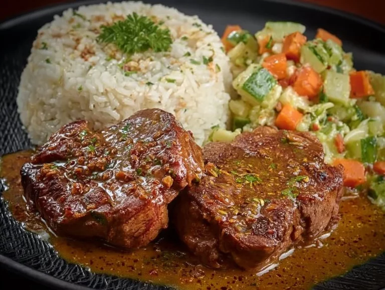 Plato de asado de pavita con ensalada blanca, ideal para una comida festiva.