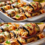 Plato de berenjenas rellenas con ingredientes frescos y coloridos