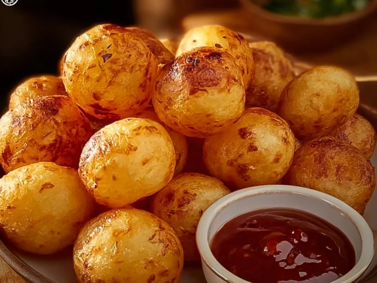 Bolitas de Papa Crujiente doradas y crujientes servidas en un plato.