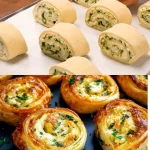 Bolsitas de hojaldre de queso y ajo recién horneadas en un plato