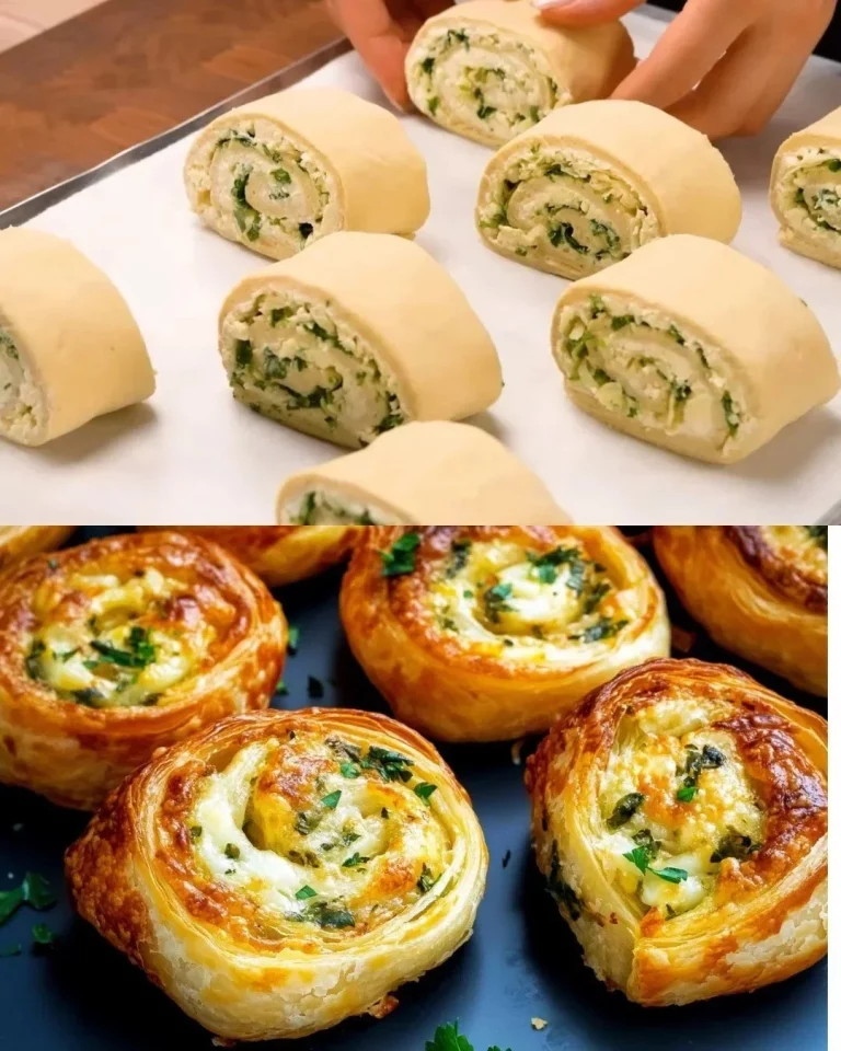 Bolsitas de hojaldre de queso y ajo recién horneadas en un plato