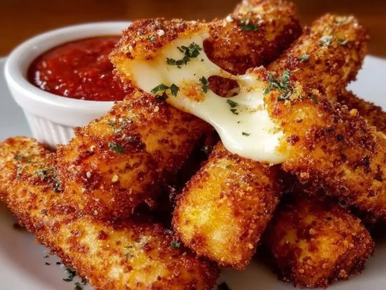 Palitos de mozzarella crujientes caseros recién horneados con salsa.