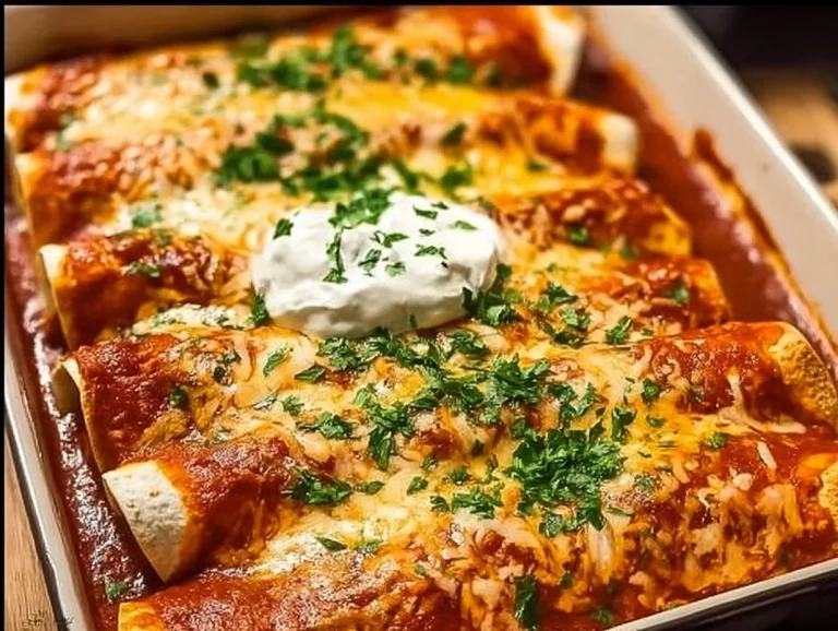 Enchiladas de pollo rápidas y fáciles con salsa roja y queso derretido