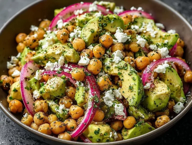 Ensalada de garbanzos con feta y aguacate fresca y colorida