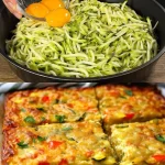 Frittata de verduras y queso frita en plato colorido