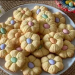 Galletas de mantequilla decoradas con flores de primavera en una bandeja
