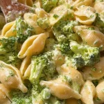 Macarrones con queso saludable de brócoli cocinados en una sola olla