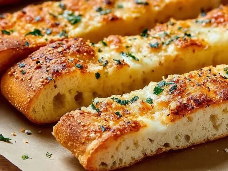 Rebanadas de pan de ajo casero doradas y crujientes