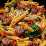 Plato de Pasta con Salchicha Cajún con especias y hierbas frescas