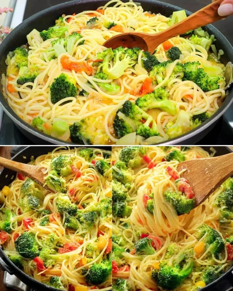 Plato de pasta cremosa con brócolis en una mesa, ideal para disfrutar en casa.