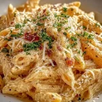 Pasta cremosa de ajo cocinada en una olla con ingredientes frescos.