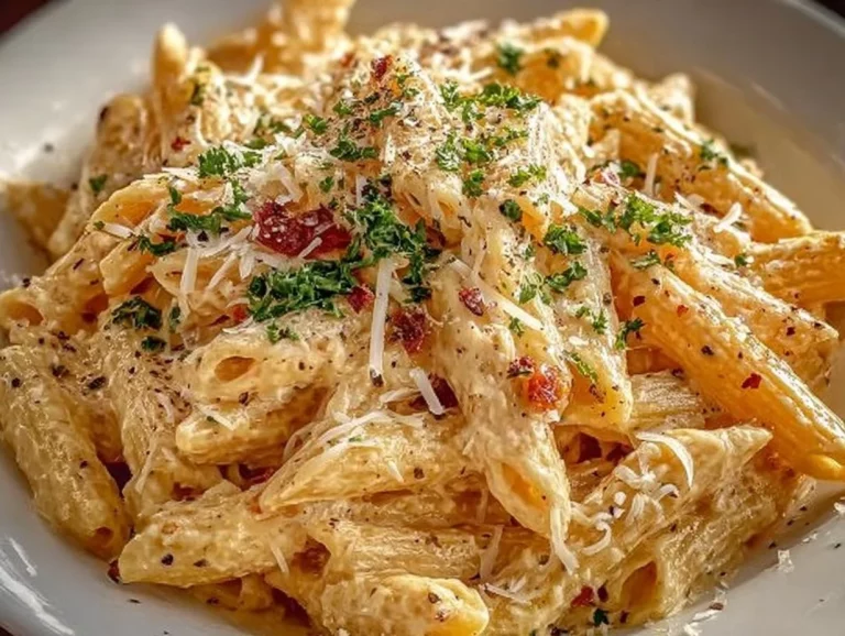Pasta cremosa de ajo cocinada en una olla con ingredientes frescos.