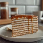 Pastel de crepes de vainilla y speculoos en un plato