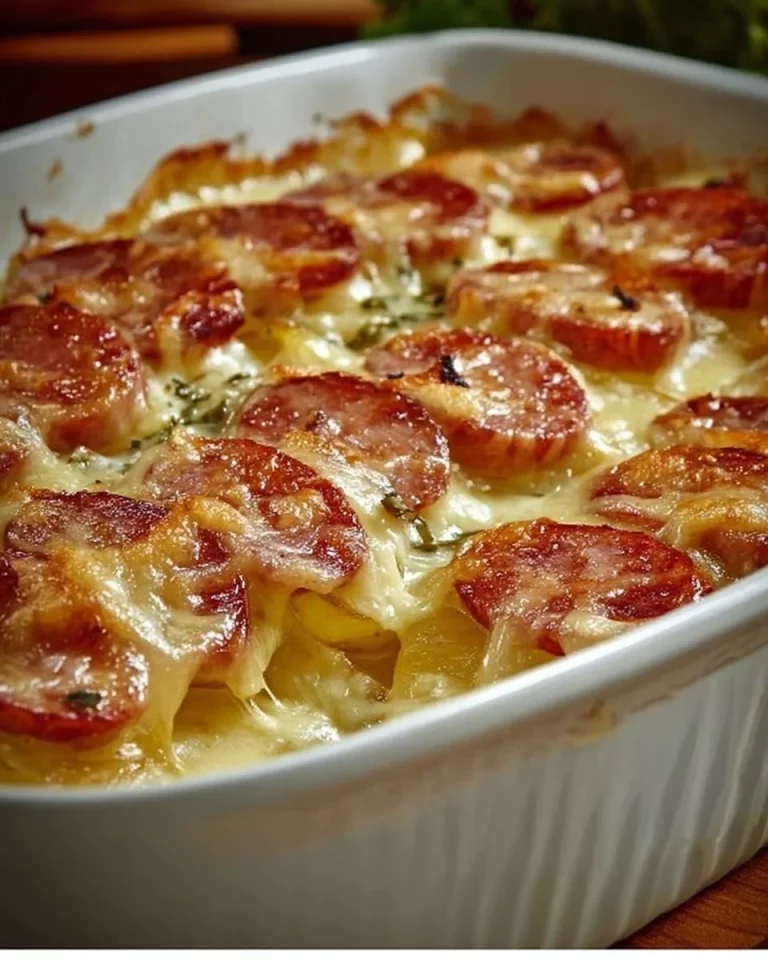Patatas al horno a la mafia con nata, salchicha y queso en un plato atractivo