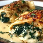 Pechugas rellenas de espinaca y queso cocinadas y listas para servir