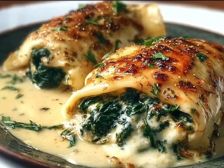 Pechugas rellenas de espinaca y queso cocinadas y listas para servir