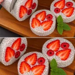 Pudín de chía con fresas y frambuesas en un tazón