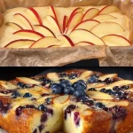 Requesón cremoso servido con una deliciosa tarta de manzana casera