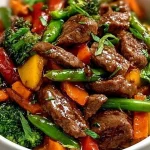 Salteado de carne con verduras frescas en un plato colorido