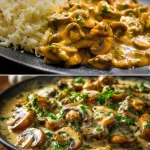 Setas cremosas al ajo en un plato, deliciosamente presentadas.