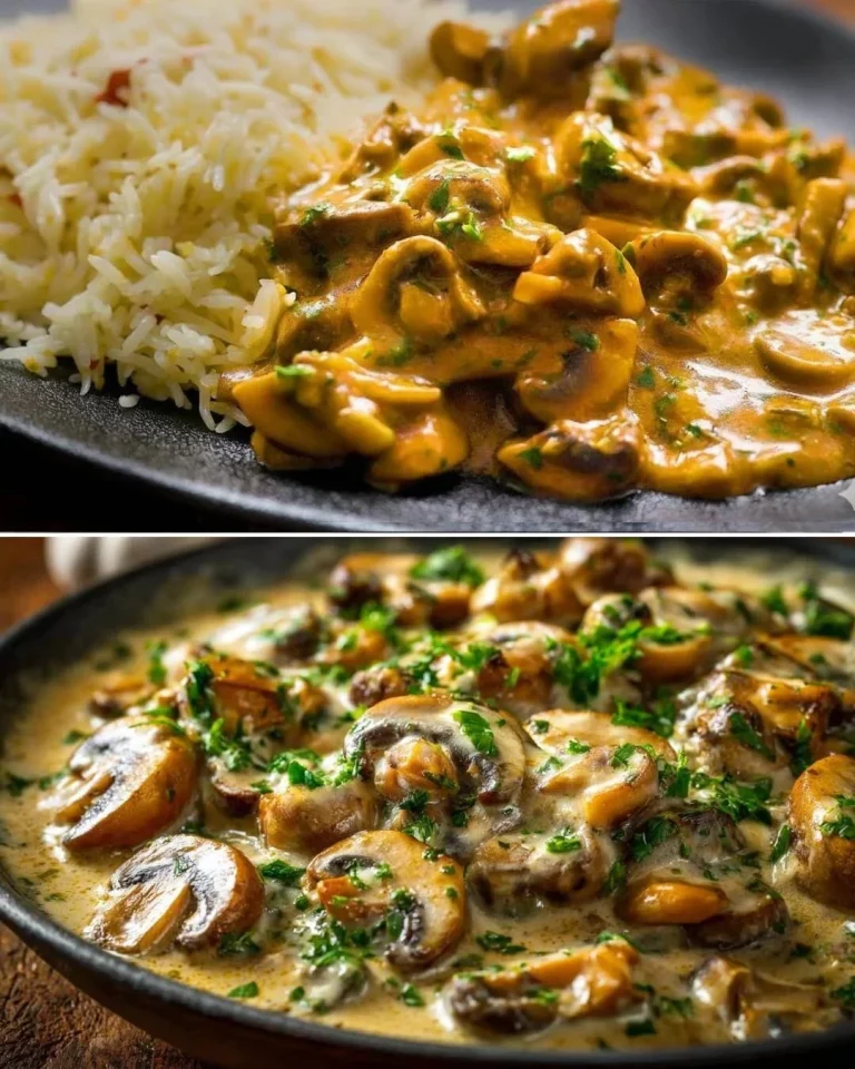 Setas cremosas al ajo en un plato, deliciosamente presentadas.