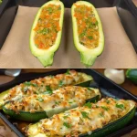 Zucchini rellenos rellenos con carne y vegetales, un plato delicioso y nutritivo.