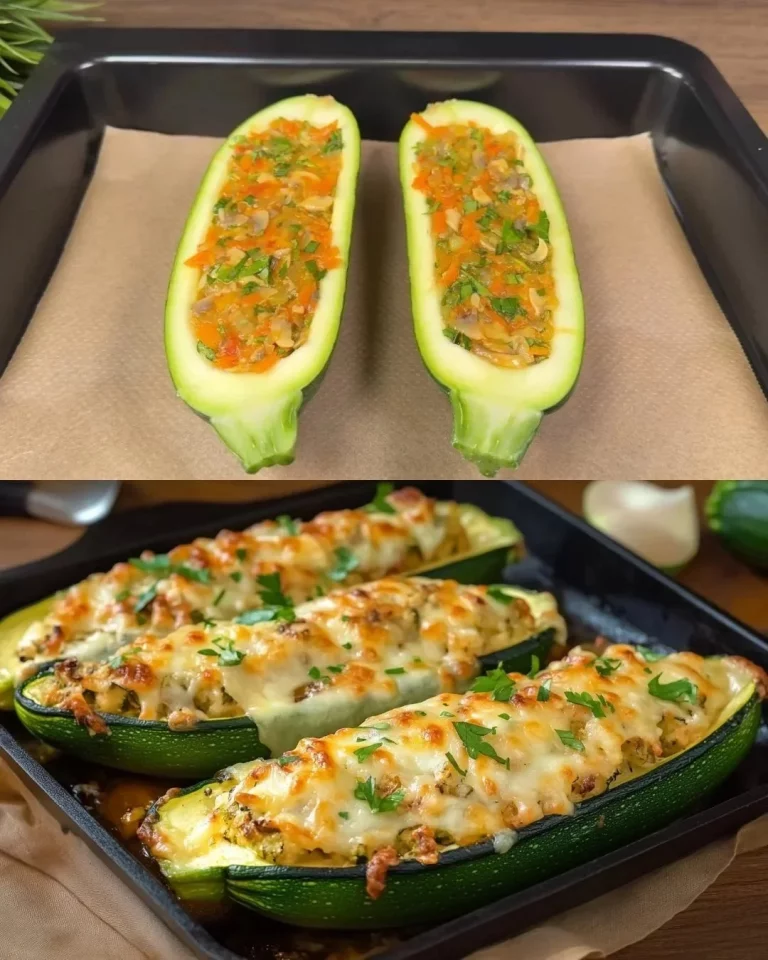 Zucchini rellenos rellenos con carne y vegetales, un plato delicioso y nutritivo.