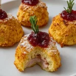 Bolas de papa rellenas de queso recién cocidas y doradas