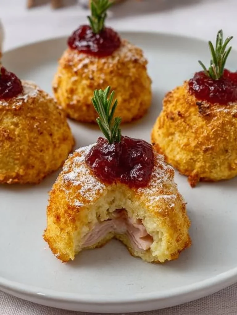 Bolas de papa rellenas de queso recién cocidas y doradas