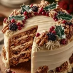 Cake de Navidad al estilo Jamie Oliver decorado y servido en una mesa festiva