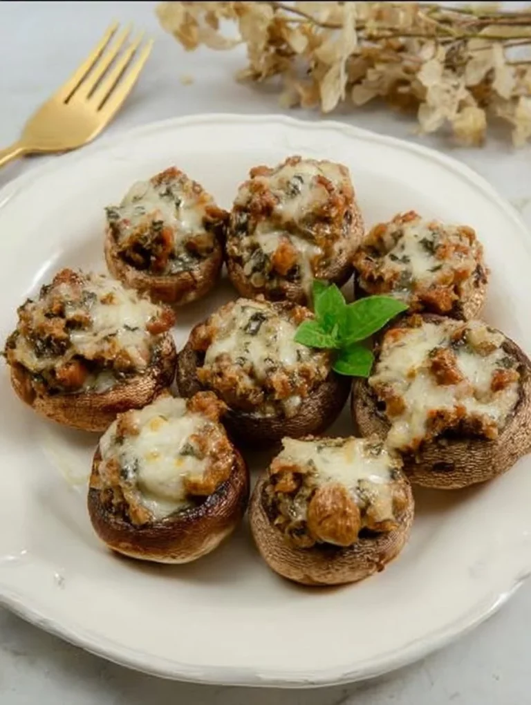 Plato de champiñones rellenos con carne