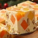 Gelatina de zanahoria, piña y nuez en un plato decorativo