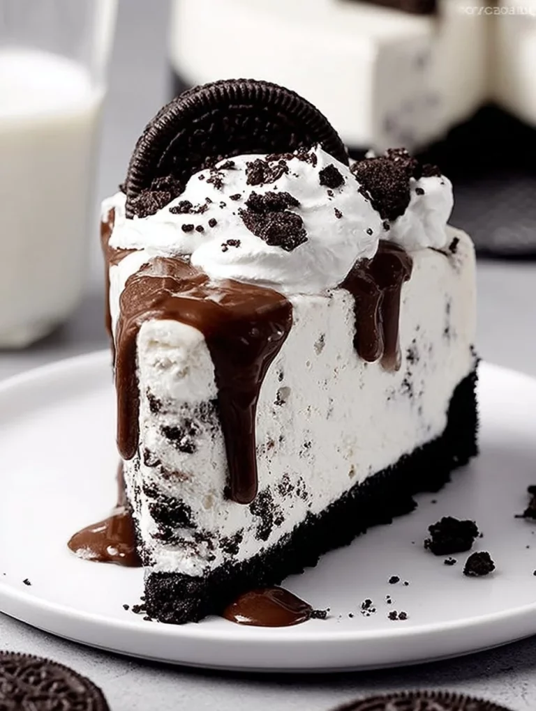 Tarta de Oreo decorada con galletas y crema en un plato