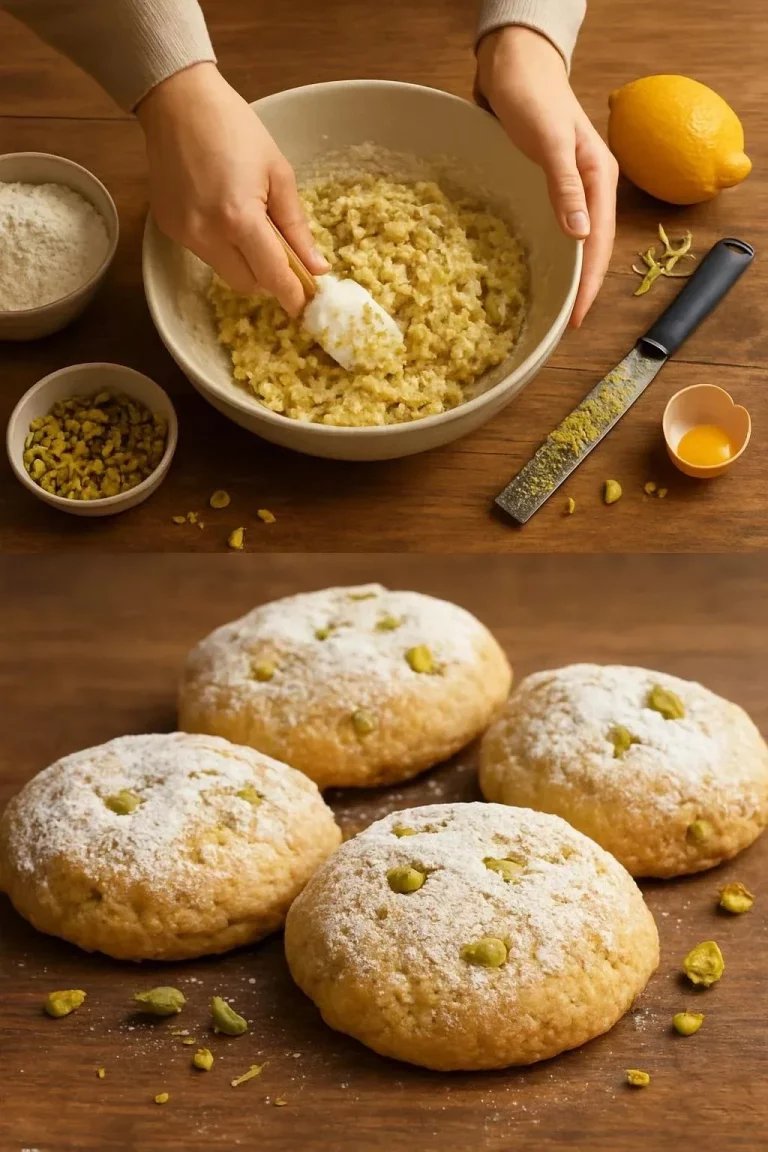 Biscotti de limón y pistachos recién horneados