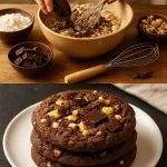 Biscottis blandos de chocolate y nueces recién horneados