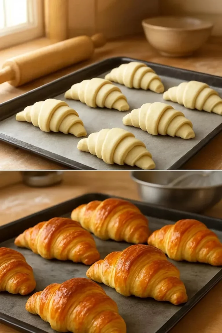 Croissant recién horneado con una textura dorada y crujiente