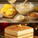 Postre navideño de piña y chocolate blanco en un plato decorativo