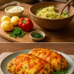 Rollito de patatas relleno preparado con ingredientes frescos y deliciosos