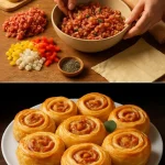 Rollos de masa hoja rellena servidos en un plato decorativo