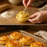 Rosas de Masa Hoja recién horneadas con un toque de azúcar.