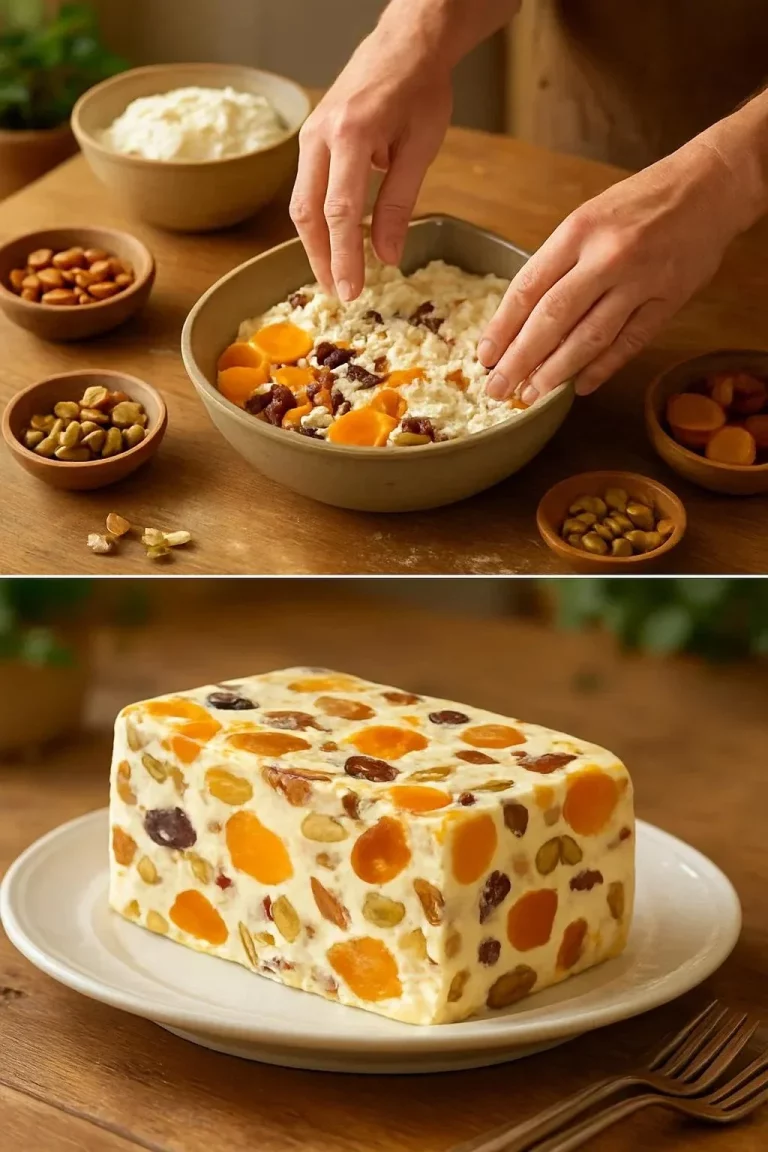 Delicioso Timballo de Ricotta acompañado de frutas secas.