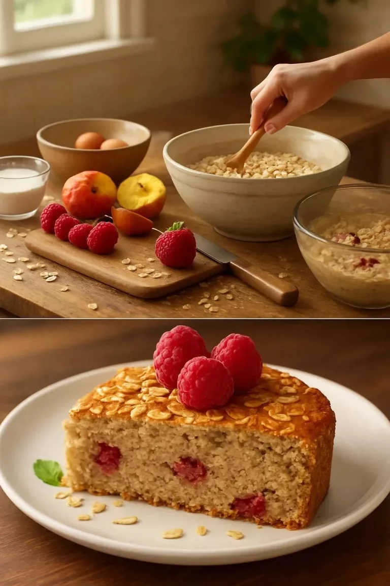 Torta de avena con frutas frescas y coloridas